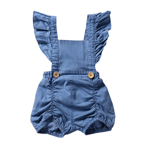 Newborn Infant Baby Girl Denim Ruffles Romper Jumpsuit Sunsuit Outfits Clothes Sleeveless Solid Baby Girls Rompers