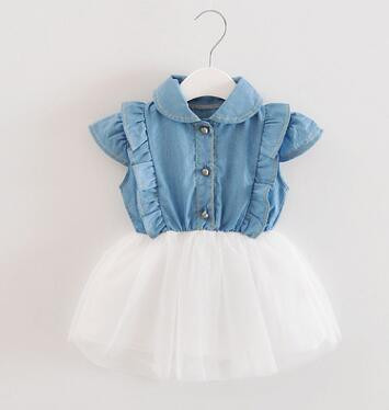 Summer Girls Lace Dress Baby Denim Cotton Bebe Chiffon Cowboy Net Yarn Tutu Dress Children Infant Cute Party Princess Dresses