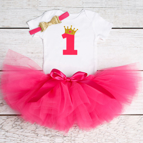 Newborn Baby Girl Clothing Little Girl 1st Birthday Outfits Baby Romper+Tutu Dress+Headband Infant Party Costume Kids Clothes