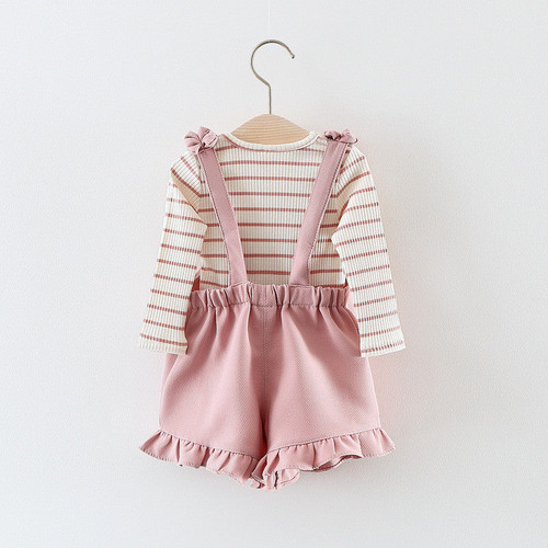 Long Sleeve T Shirt + Overalls Baby Clothing Sets Girl Cotton Striped Baby Girls Clothes Sets Spring Style