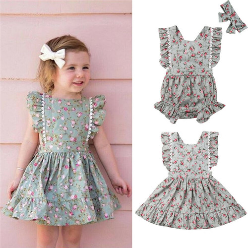 Cute Big/Little Sister Matching Baby Clothes Floral Print Baby Rompers&Girls Dress Summer New Born Baby Clothes Cute Outfit 0-5Y