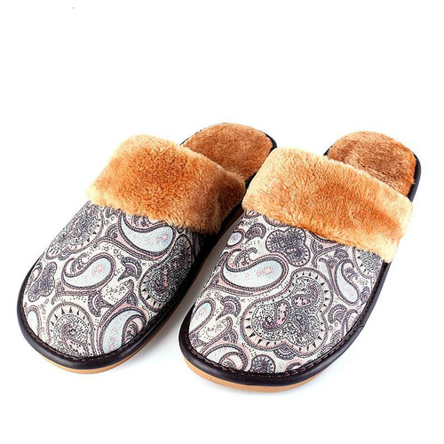 Printed linen home Men cotton slippers winter warm home indoor slippers For Household Large size shoes