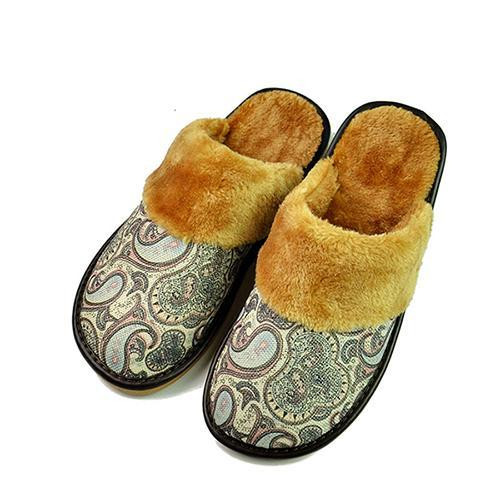Printed linen home Men cotton slippers winter warm home indoor slippers For Household Large size shoes