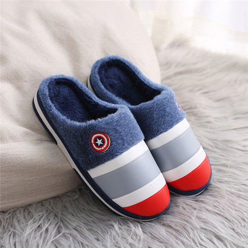 New winter men's slippers thick plush PU indoor and outdoor non-slip wear-resistant padded warm home lovers cotton slippers