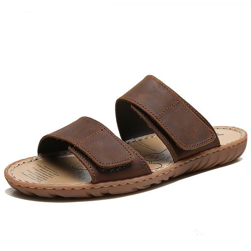 Leather Men Slippers 2018 Plus Size Fashion Casual Summer Waterproof Beach Shoes Flat Sandals Slides Male Footwear ZS616N