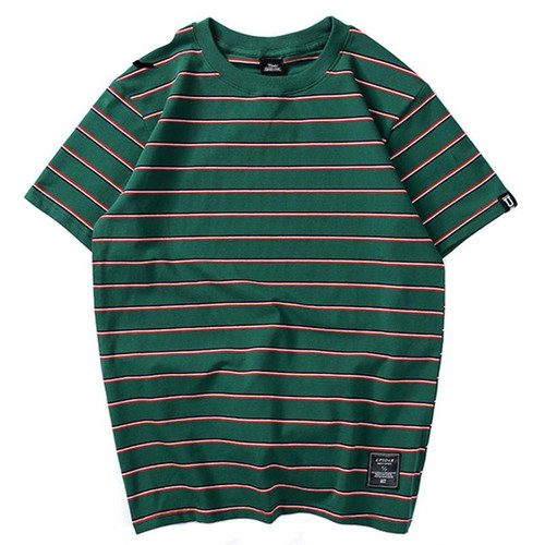 Stripe T Shirt Men Casual T-Shirt Short Sleeve Summer Hip Hop T Shirt Streetwear Casual Tops Tees Black White Green