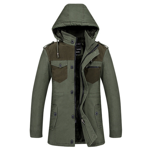 Hooded winter warm fleece trench coat mens overcoat cotton patchwork fitness men single breasted windbreaker