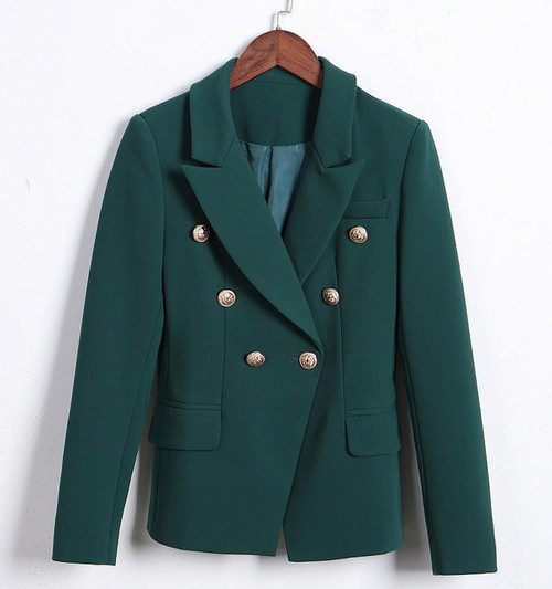 TOP QUALITY Newest Designer Blazer Women's Metal Lion Buttons Double Breasted Blazer Jacket Size S-XXL Dark Green