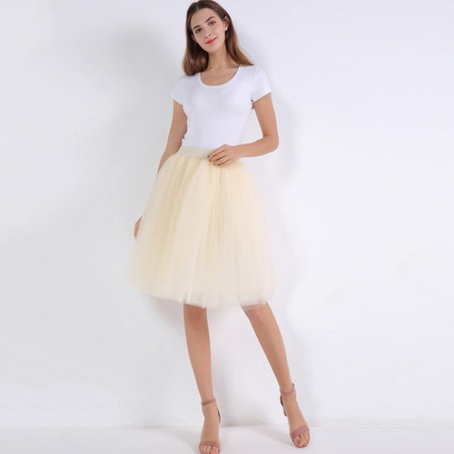 5 Layers 60cm Princess Midi Tulle Skirt Pleated Dance Tutu Skirts Womens Lolita Petticoat  Denim Party Skirts