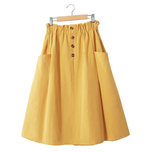 Vintage Pure Color Stretch High Waist Summer Women Midi Skirts Saia Spring Women A-Line Cotton Skirt Faldas Jupe Femme