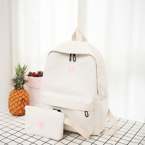 Moon Wood High Quality Canvas Printed Heart Yellow Backpack Style Students Travel Bag Girls School Bag Laptop Backpack