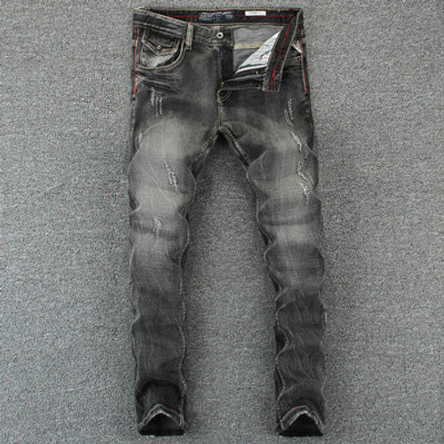 Black Gray Color Denim Mens Jeans Slim Fit Classic Ripped Jeans For Men Brand Clothing Italian Style High Quality Stripe Jeans