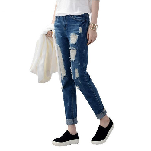 Women's ripped jeans Fashion boyfriend jeans for woman Loose plus size hole denim pants