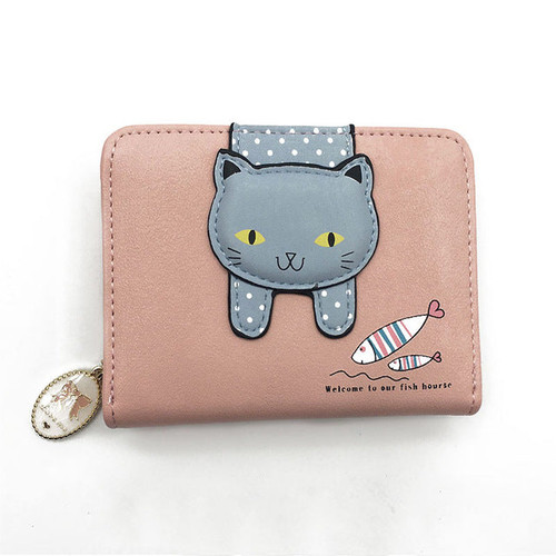 Women cute cat wallets and purses small zipper girl wallet brand designed pu leather women coin purse female card holder wallet