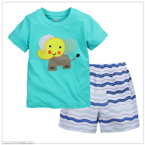 Blue Elephant Children Clothes Sets Summer Short Sleeve T-Shirt Stripe Pants Suit Baby Boys Clothing Kids Tops Outfits