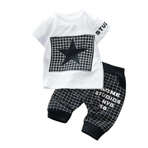 Boys&Girls Unisex Sets 3Color Summer Cotton Clothing Short Sleeve Letter Pants for Active Kids 2pc Sets