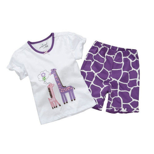 Summer Baby Girls Clothes Suit Giraffe Embroidery Children's Outfits Short Sleeve T-Shirts Kids Clothing Jumpsuits