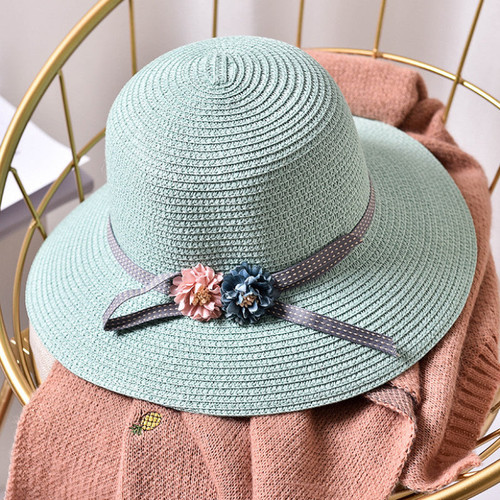 New Fashion Girls Flower Wide Brim Straw Hat Child Floppy Beach Hats Kids Panama Bucket Hats Foldable Summer Sun Hat