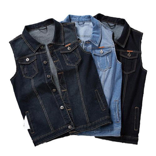 Classic Denim Vest Men Sleeveless Jean Jacket Vests Turn-down Collar Waistcoat For Men Big and Tall