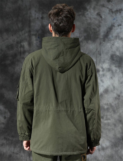 Mens Winter Military Cotton Jacket US Army AIR FORCE Thermal Trench with Hood Casual Wadded Jacket Fleece Lining Military Coat