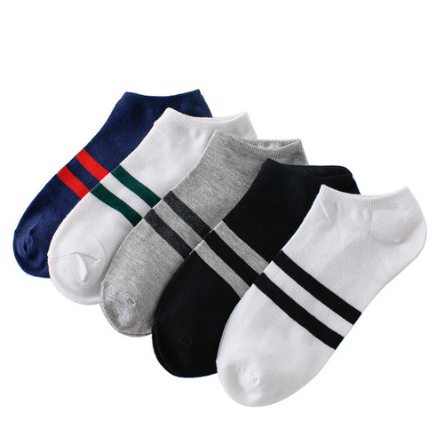 5pairs=10pcs/lot Solid Color Socks Cotton Men Fashion Double Stripes Boat Socks Summer Male Casual Breathable Socks Boy New