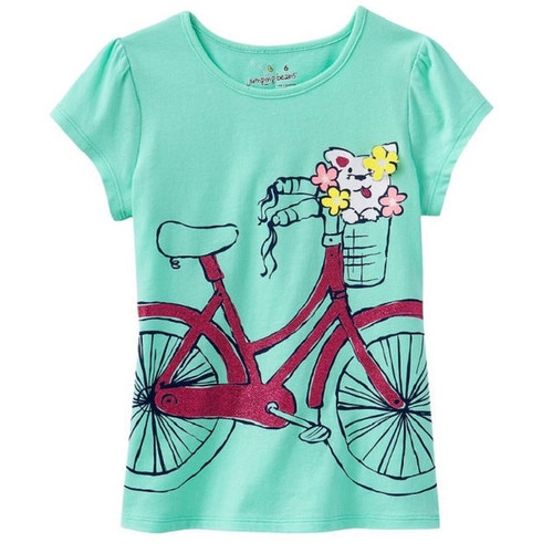 Jumping Beans Summer Girls Short-Sleeved T-Shirts Blue With Bike Fashion Children Clothes Baby Girls Tops 100% Cotton