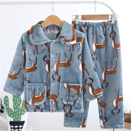 Kids Flannel Pajamas Sets Warm Coral Fleece High Quality Girls Cartoon Sleepwear Winter Long Sleeve Home Clothing