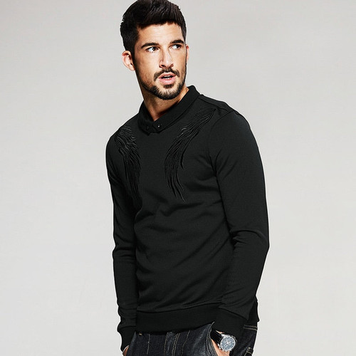 New Autumn Mens Sweatshirts Thick Patch Embroidery Black Color Brand Clothing For Man's Slim Pullovers Male Tracksuit 931