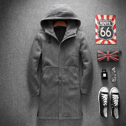 Men's Trench Coats Autumn Mens Wool Trench Coat Hooded Windbreakers Good Quality Jackets men