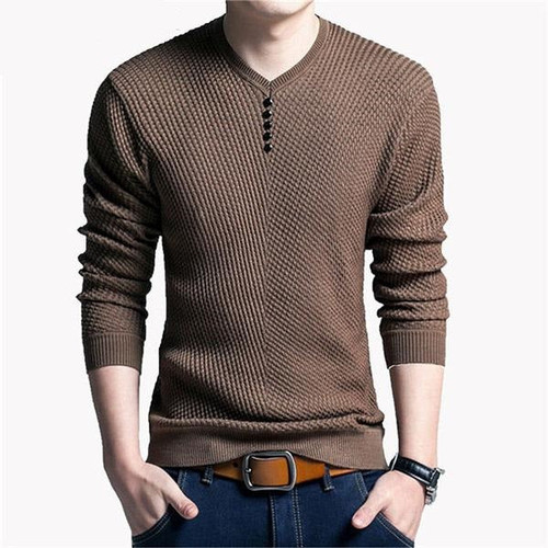 Sweater Men Casual V-Neck Pullover Men Autumn Slim Fit Long Sleeve Shirt Mens Sweaters Knitted Cashmere Wool Pull Homme