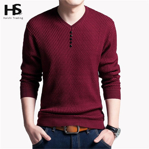 Sweater Men Casual V-Neck Pullover Men Autumn Slim Fit Long Sleeve Shirt Mens Sweaters Knitted Cashmere Wool Pull Homme