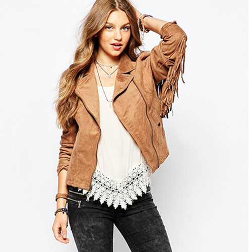 women's hot sale fashion basic jackets button pockets tassel suede bomber jackets NEW winter coats Brown Tassel outerwear