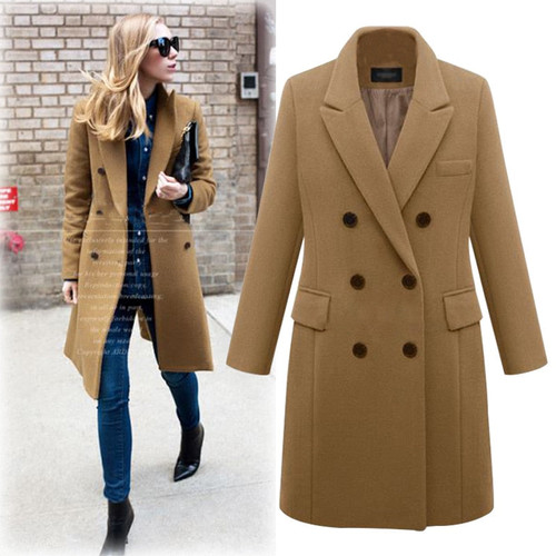 Elegant Turn Down Collar Warm Winter Wool Blends Female Black Pockets Long Coat Women Casual Autumn Overcoat Outerwear