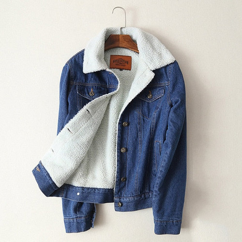 Spring Autumn Winter New Women lambswool jean Coat With 4 Pockets Long Sleeves Warm Jeans Coat Outwear Wide Denim Jacket