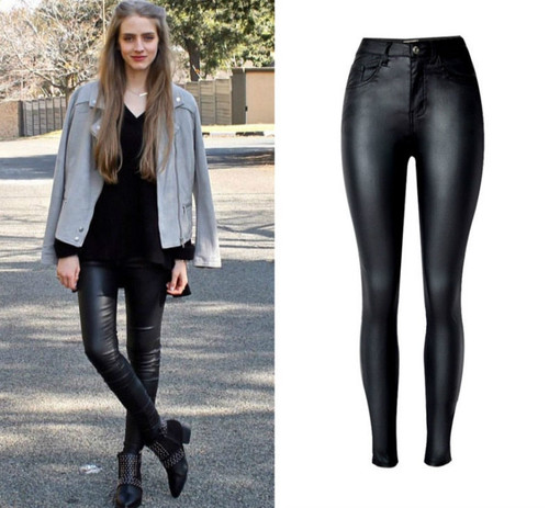 High Waist Imitation Leather Jeans Women Fashion Black Elasticity Skinny Jeans Femme Push Up Slim Vaqueros Mujer Pencil Pants