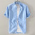 New arrival stand collar linen shirt men short sleeve breathable shirt mens cotton solid coral-red shirts male chemise