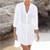 Casual Hollow Out V-Neck Long Sleeve Front Open Loose Summer Beach Dress White Cotton Tunic Women Beachwear Cover-Ups