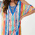 Multicolored Bohemian Printed Lace Up V-Neck Cold Shoulder Cape Sleeve Side Split Boho Summer Beach Dress Cotton Tunic N814