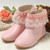 New Children Princess Lace Snow Boots Kids Anti-Skid Tendon Soles Genuine leather Warm Shoes with fur Princess girls boots