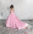 Pink Tulle Flower Girl Dress For Wedding Puffy Kids Pageant Gowns Off The Shoulder Backless Custom Made Vestidos Long Train Bow