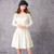 Women's New Autumn Round Neck Sexy Lace Woolen Dress Casual Comfy Long Sleeve Pleated One Piece Mini Dress