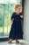 Girl Sweet Flower For Age 2-12 Baby Kids Princess DarkBlue Wedding Party Full-length Prom Dress Big Bow Long Sleeved Lace Dress