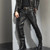 Mens Straight Pants Genuine Leather Slim Couple Long Pants Pockets Male Fashion Motorcycle Pants