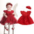 Baby Toddler Girl Clothing Dress bubble puff sleeve Flower Headwear Princess Red Wedding Party Pageant Tulle Dresses