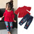 Summer Casual Clothes Sets 1-6Y Toddler Baby Girls Petal Sleeve Red T-Shirts Tops Floral Print Blue Hole Pants