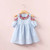 Summer New Girls Dresses Flower Collar Three Quarter Sleeve Off Shoulder Cotton Princess Dress Children Clothing