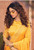 Linen Saree with Golden Brocade Border ,Bright Yellow Color