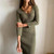 V-Neck Wrapped Knitted Dress Women Autumn Solid Sheath Sweater Dresses Women Knee-Length Bodycon Long Sweater Female New