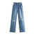 Women Ripped Hole Wide Leg Jeans Vintage High Waist Zipper Fly Denim Pants Female Trousers