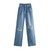 Women Ripped Hole Wide Leg Jeans Vintage High Waist Zipper Fly Denim Pants Female Trousers